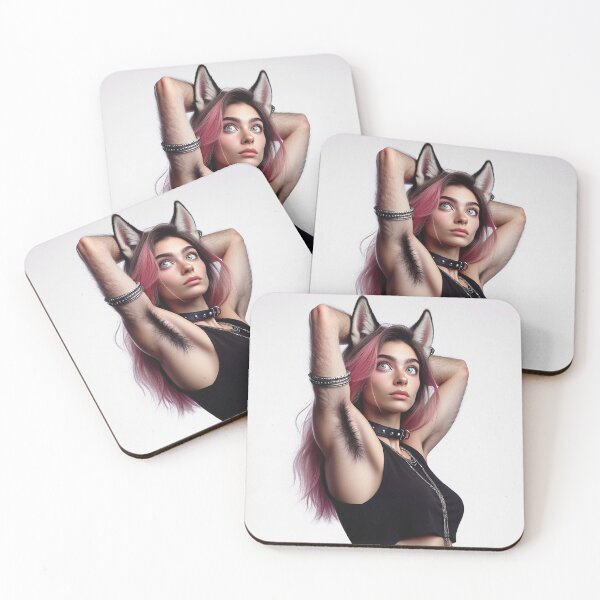 Item preview, Cute Anthropomorphic Wolf Girl render Grey Wolf posing with her hands behind her head designed and sold by Vintage Designs +.
