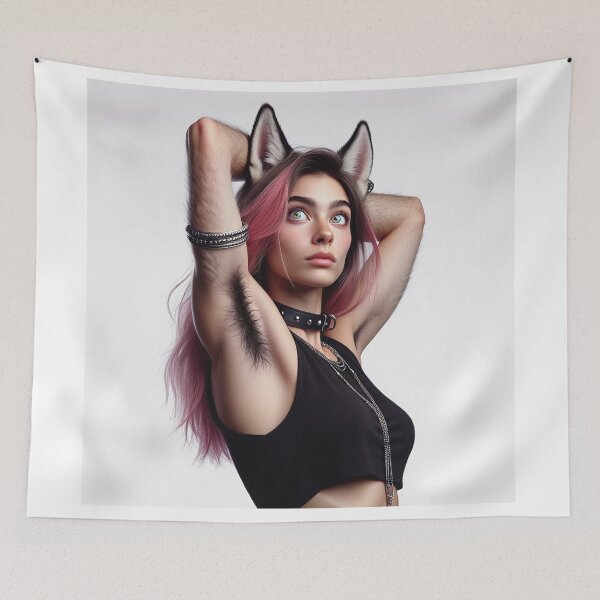 Item preview, Cute Anthropomorphic Wolf Girl render Grey Wolf posing with her hands behind her head designed and sold by Vintage Designs +.