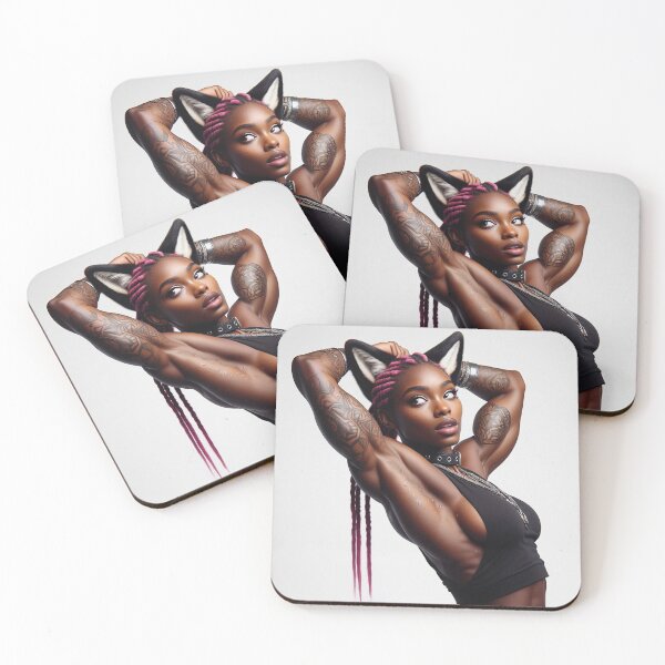 Item preview, Cute sexy Anthropomorphic Wolf Girl render black Wolf posing with her hands behind her head designed and sold by Vintage Designs +.