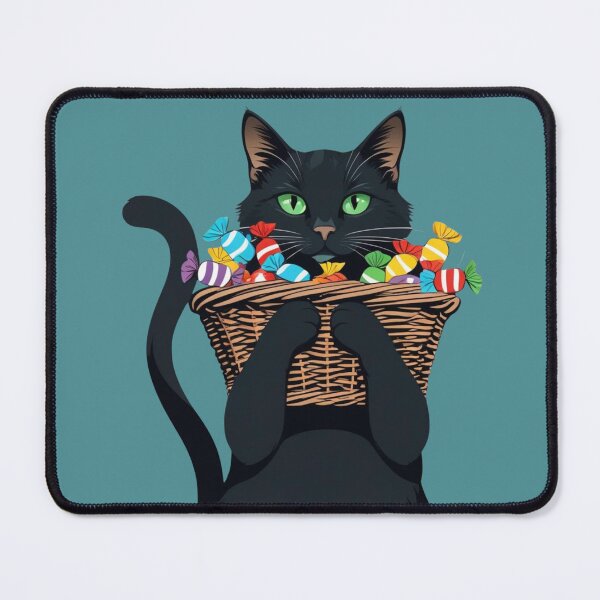 Item preview, A mischievous black cat and a pile of colorful candies set the scene for Halloween night, as the front door becomes a battleground for trick-or-treaters ready to unleash their sugar-fueled chaos. designed and sold by AddyTae.