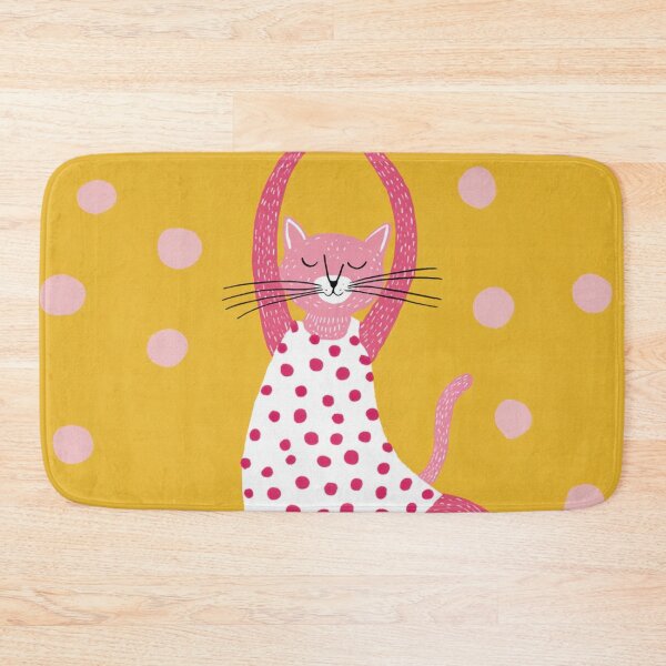 Item preview, Pink Cat with Dotted Dress and Raised Arms Scandinavian Art designed and sold by MysticMarble.