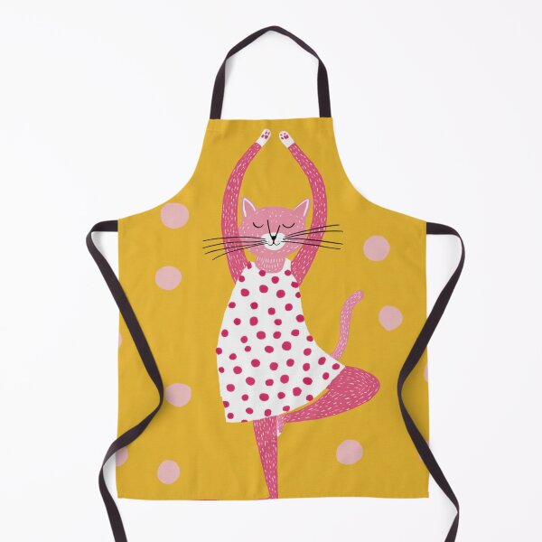 Item preview, Pink Cat with Dotted Dress and Raised Arms Scandinavian Art designed and sold by MysticMarble.