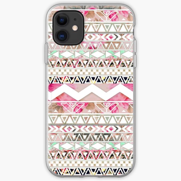 Girly Pink White Floral Abstract Aztec Pattern iPhone Soft Case