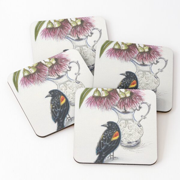 Item preview, Still life with black bird and gumtree flowers acrylic painting designed and sold by Tahnja Wolter.