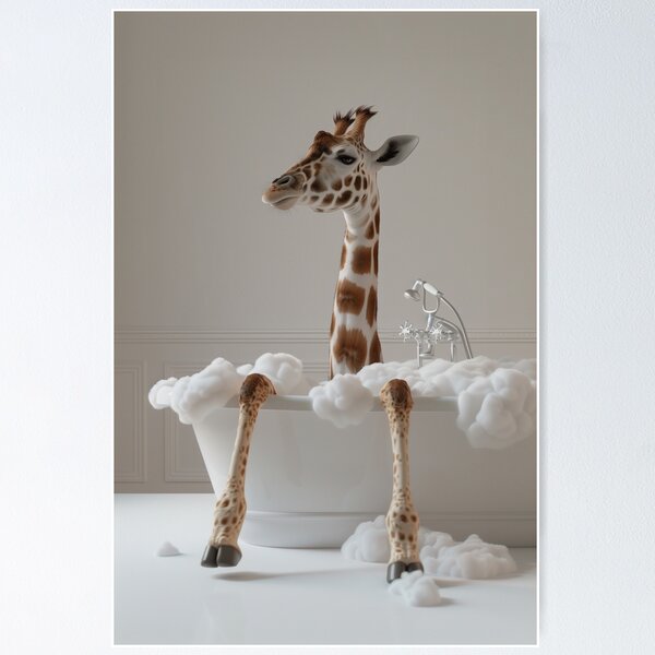 Item preview, Giraffe in Bathtub – Whimsical Animal Wall Art for Bathroom or Nursery designed and sold by 3 Hours of Silence.