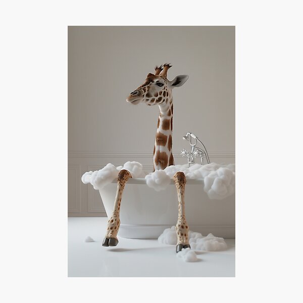 Item preview, Giraffe in Bathtub – Whimsical Animal Wall Art for Bathroom or Nursery designed and sold by 3 Hours of Silence.