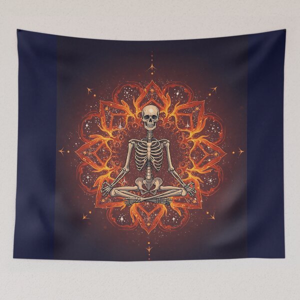 Item preview, Flaming Mandala with Meditating Skeleton designed and sold by Itsheartshop.