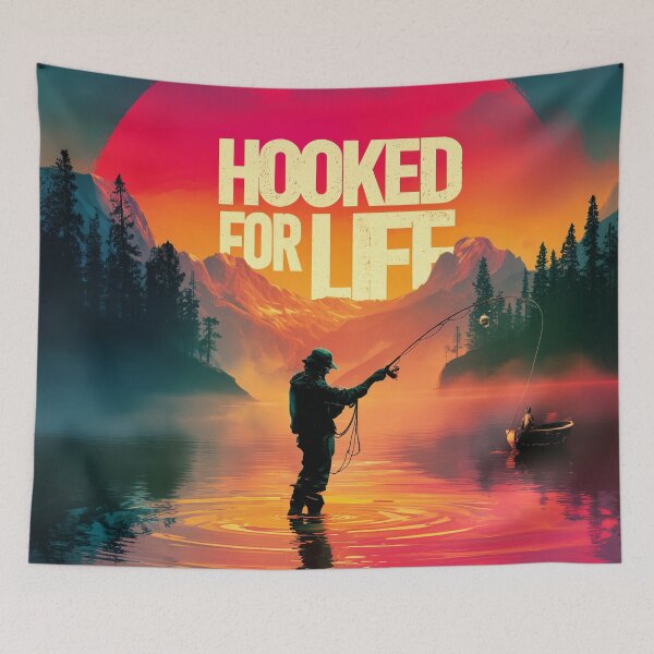 Item preview, Hooked for Life – Retro Sunset Fishing Design designed and sold by VisionaryVeils.