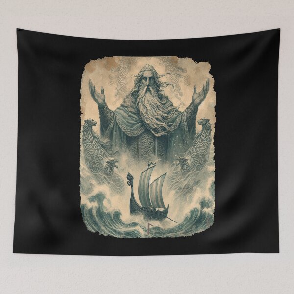 Item preview, Njörðr: Norse God of the Sea Norse God Mythology T-Shirt Viking Deity Art Ancient Power & Symbol horror swords and shields and runes, classic t-shit designed and sold by blackdoggdesign.