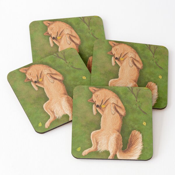 Item preview, Finnish spitz sleeping on the lawn with autumn leaves designed and sold by MarisG.
