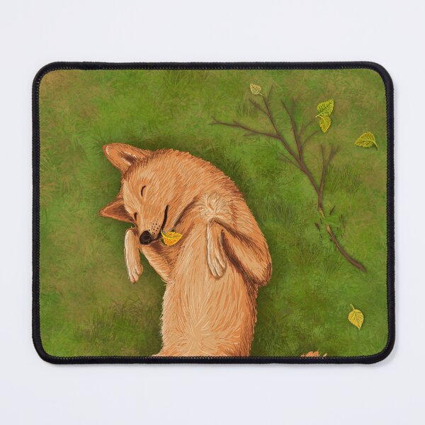 Item preview, Finnish spitz sleeping on the lawn with autumn leaves designed and sold by MarisG.