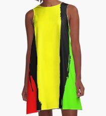 Vestido acampanado rojo amarillo verde