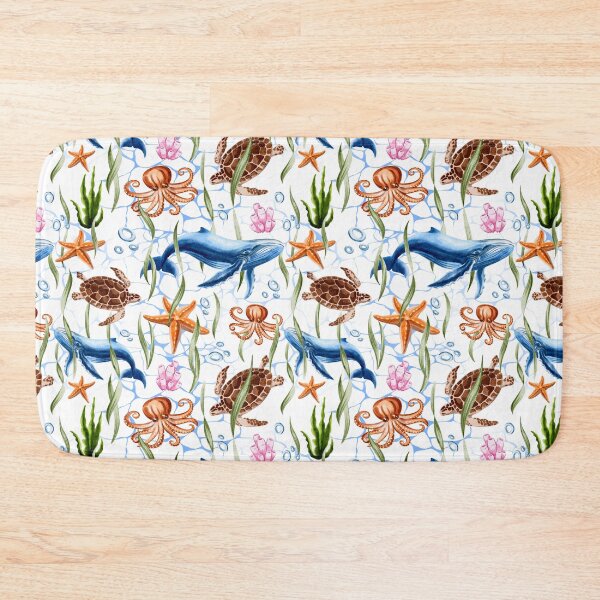 Item preview, Marine world, marine animals, watercolor seamless pattern	 designed and sold by Nastasiakhmnk.