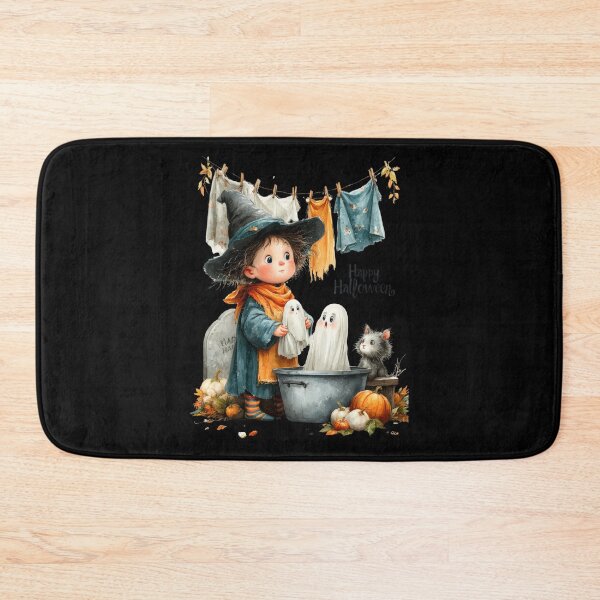 Item preview, Cute Halloween witch child with ghosts and pumpkins watercolor designed and sold by Maryna_Reine.