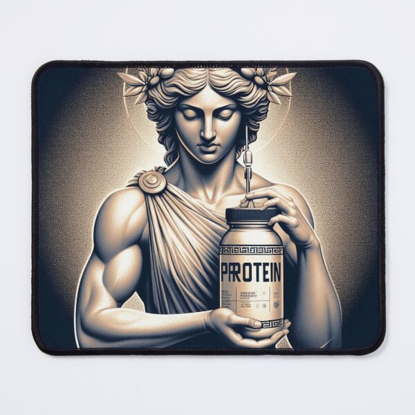 Item preview, In Protein We Trust - female Greek cartoon statue version designed and sold by desAIgns by Rosa.