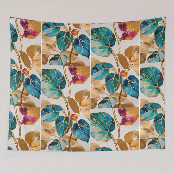 Item preview,  Colorful flower texture,  blue purple gold pattern, leaf pattern,  abstracitive designed and sold by KolorellaS.