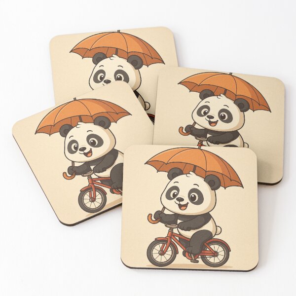 Artikelvorschau, Cartoon-Panda reitet Fahrrad mit Regenschirm entworfen und verkauft von Chirayu1111.