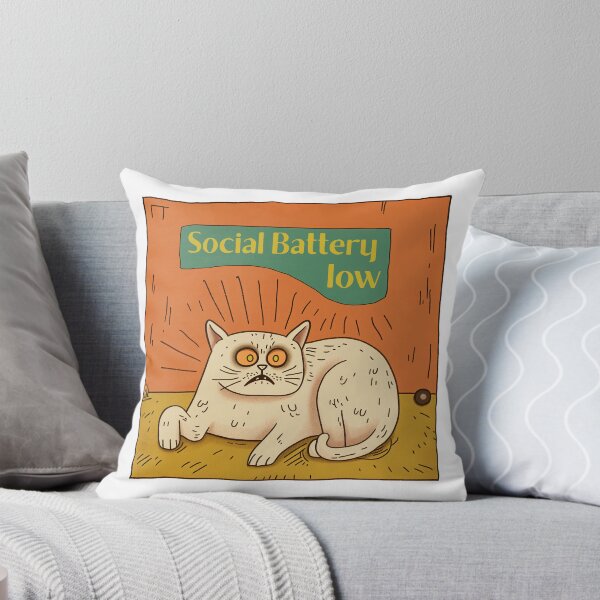 Artikelvorschau, Social Battery Low - Minimales Grumpy Cat Cartoon Sticker Design entworfen und verkauft von NADARTDOM.