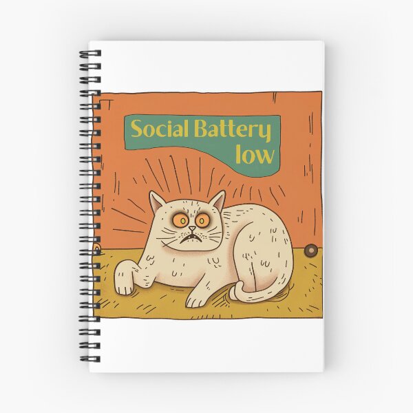 Aperçu de l'œuvre Batterie sociale faible – Autocollant minimaliste de dessin animé de chat grincheux créée et vendue par NADARTDOM.