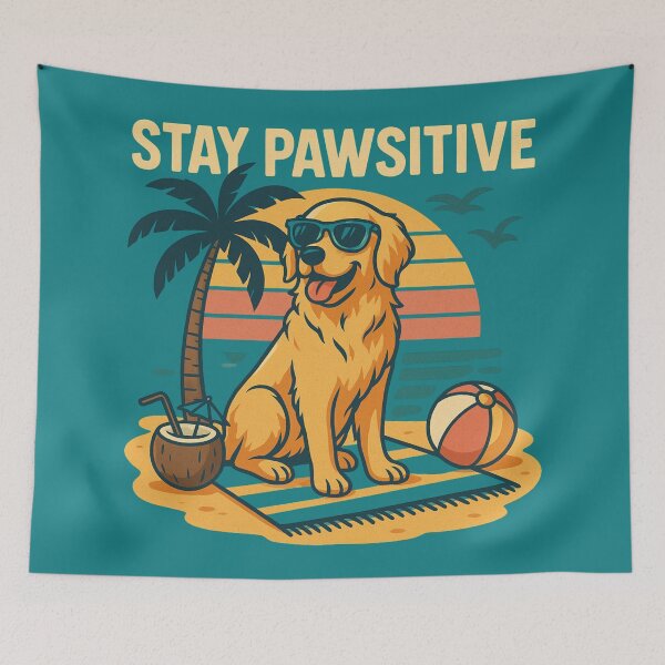 Item preview, Stay Pawsitive - Summer Golden Retriever Retro Beach Design designed and sold by Nature's Palette.