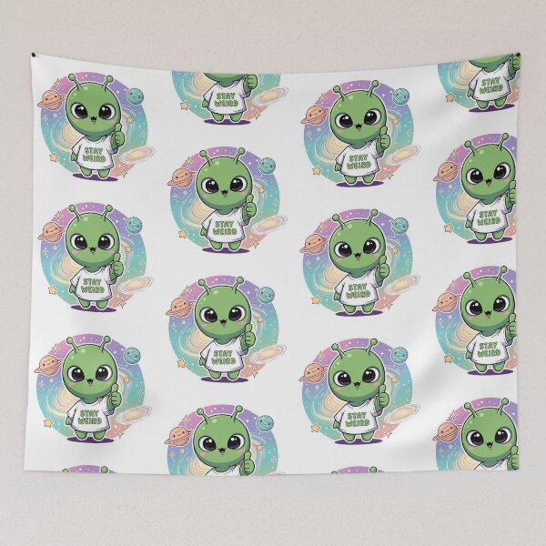 Item preview, Stay Weird – Kawaii Green Alien Thumbs-Up Vibes designed and sold by 001Haiba.