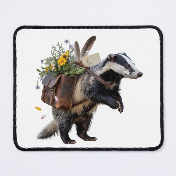 Item preview, Rustic Badger with Satchel and Wildflowers designed and sold by BirdsnStuff.