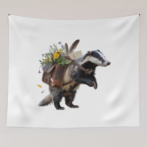 Item preview, Rustic Badger with Satchel and Wildflowers designed and sold by BirdsnStuff.