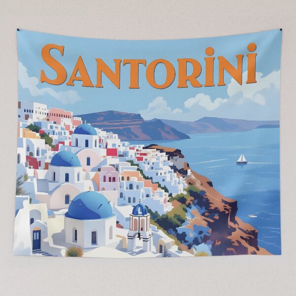 Item preview, Santorini: Vintage-Style Painterly Travel Poster designed and sold by LSVart.