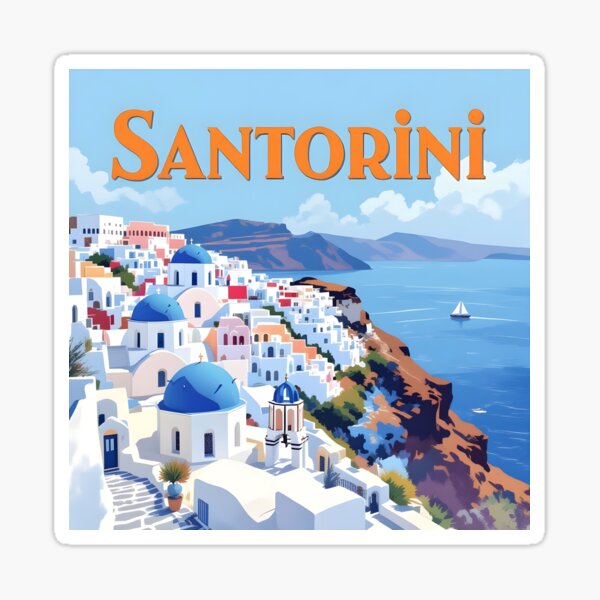 Item preview, Santorini: Vintage-Style Painterly Travel Poster designed and sold by LSV-Art.