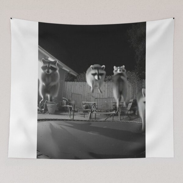 Item preview, “Raccoon-a-boing: Midnight Mischief in Midair!” designed and sold by Print Fiction.