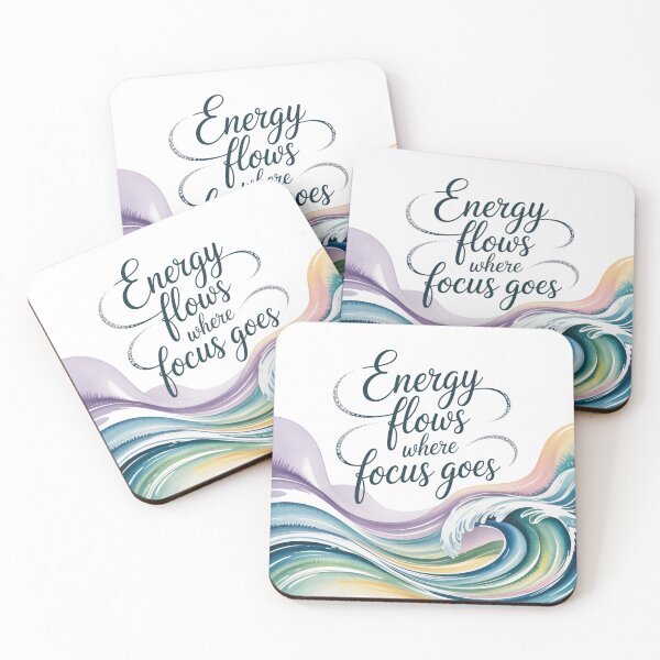 Item preview, Energy Flows Where Focus Goes – Mindfulness Wave Typography designed and sold by ArtByYunus.