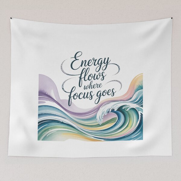 Item preview, Energy Flows Where Focus Goes – Mindfulness Wave Typography designed and sold by ArtByYunus.