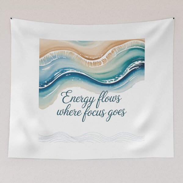 Item preview, Energy Flows Where Focus Goes – Mindfulness Wave Typography designed and sold by ArtByYunus.