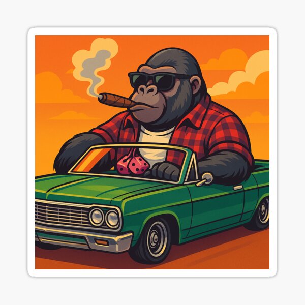 Item preview, Cool Gorilla Cruiser – Cartoon Lowrider Vibes at Sunset designed and sold by wongjackman.