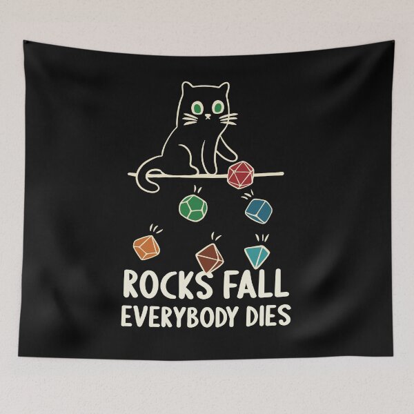 Item preview, DnD Funny Cat T-Shirt - Rocks Fall Everybody Dies designed and sold by sunburstrpg.