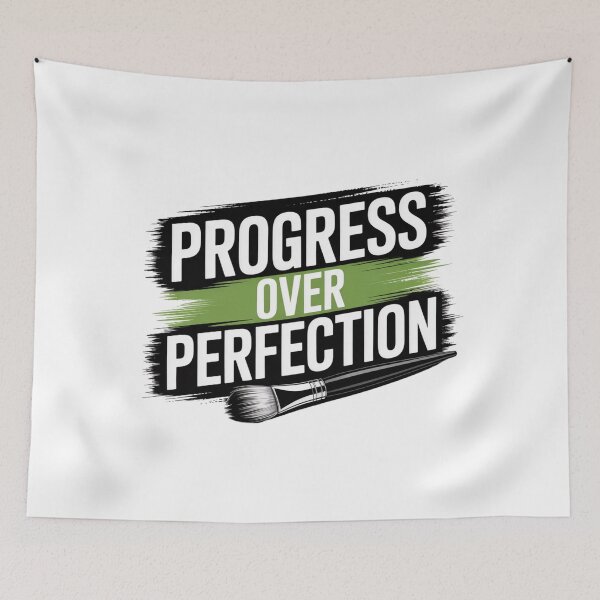 Item preview, Progress Over Perfection – Bold Green Brush Quote designed and sold by ArtByYunus.