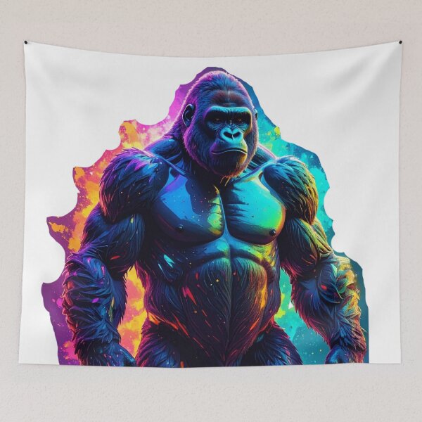 Item preview, Vibrant Neon Gorilla Art Print – Colorful Glowing Digital Wildlife Wall Decor. designed and sold by GloriousArtSKD.