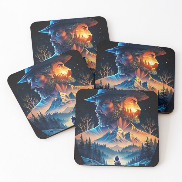Item preview, Mysterious Cowboy Landscape Sunset Mountain Forest Adventure designed and sold by Rostislav Bouda.