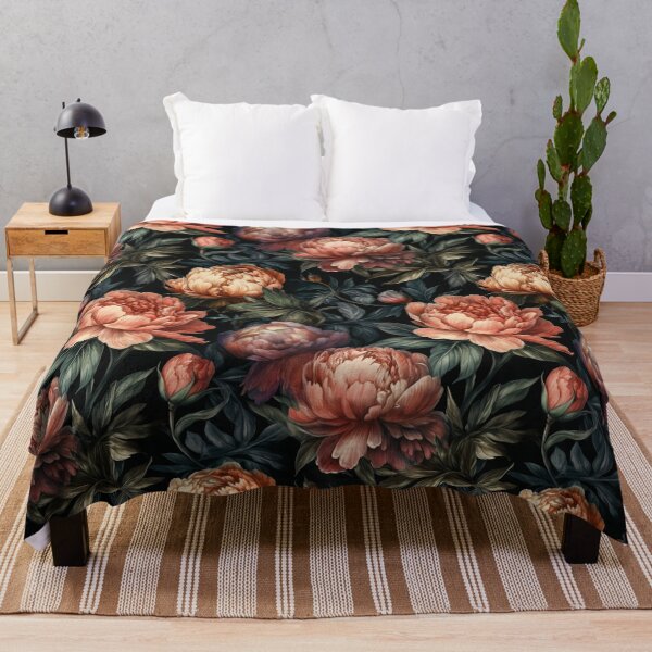 Item preview, Dusky Peonies – Moody Vintage Floral on Black designed and sold by PietyandDesire.