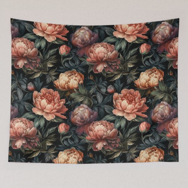 Item preview, Dusky Peonies – Moody Vintage Floral on Black designed and sold by PietyandDesire.