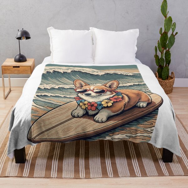 Item preview, Retro Corgi with Cool Sunglasses Riding Surfboard  designed and sold by zoughlal.