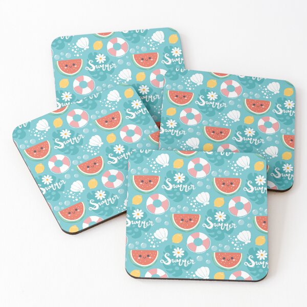 Item preview, Stylized Watermelon, Lifebuoy & Lemon Pattern on Blue Background designed and sold by Jamildesign.