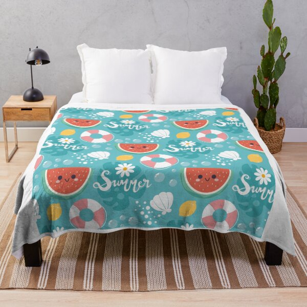 Item preview, Stylized Watermelon, Lifebuoy & Lemon Pattern on Blue Background designed and sold by Jamildesign.