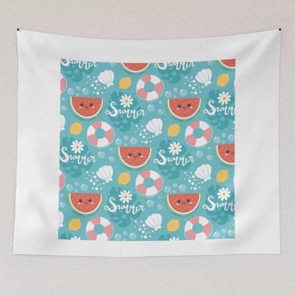 Item preview, Stylized Watermelon, Lifebuoy & Lemon Pattern on Blue Background designed and sold by Jamildesign.