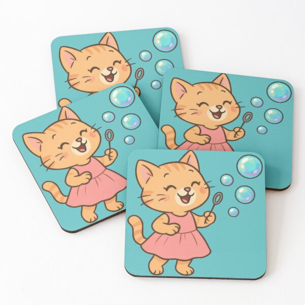 Item preview,  Happy Kitten in a Pink Dress Blowing Bubbles designed and sold by IraBum.