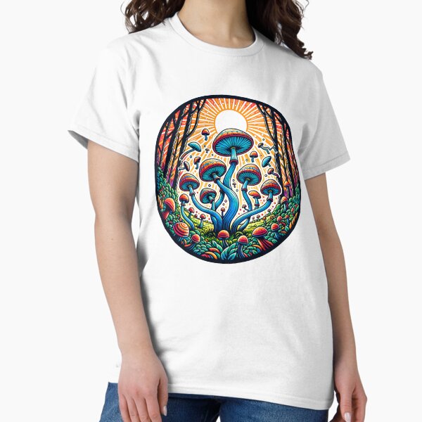 Item preview, Psychedelic Mushroom Scene Sticker Tshirt designed and sold by Travelcases.