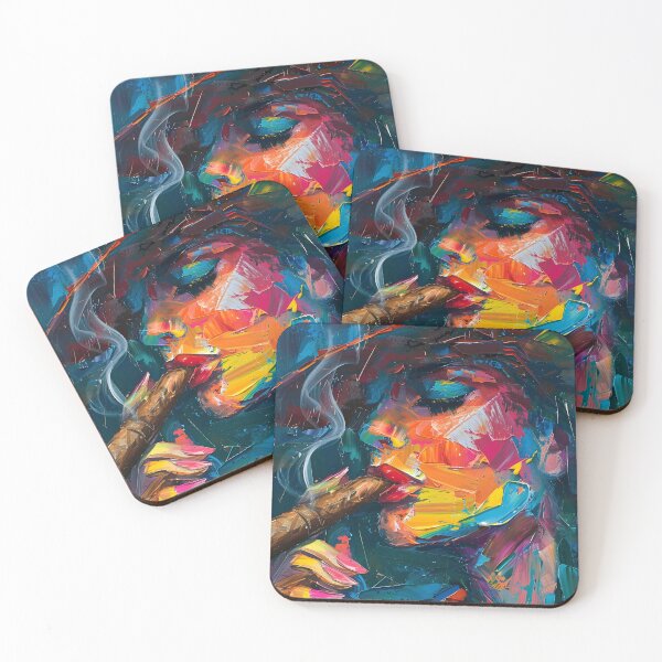 Item preview, Unleash the Fire Within- Dynamic Femme Fatale Red Lipstick Smoking Cigar in a Vortex of Vibrant Color designed and sold by OlfactoART Studio.