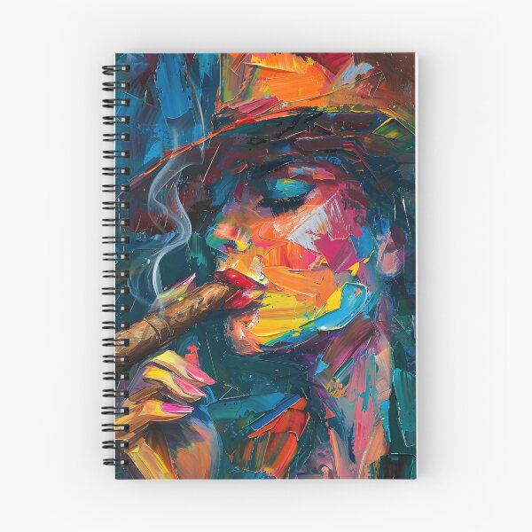 Item preview, Unleash the Fire Within- Dynamic Femme Fatale Red Lipstick Smoking Cigar in a Vortex of Vibrant Color designed and sold by OlfactoART Studio.