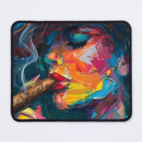 Item preview, Unleash the Fire Within- Dynamic Femme Fatale Red Lipstick Smoking Cigar in a Vortex of Vibrant Color designed and sold by OlfactoART Studio.
