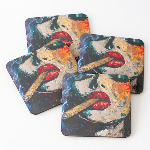 Item preview, Light It Up - Bold Woman Smoking Cigar with Expressive Colors and Fiery Energy designed and sold by OlfactoART Studio.